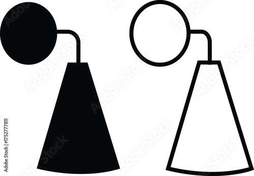 Lamp icon set in flat and outline styles. Table lamp silhouette symbols, home decoration and interior design elements, lighting fixture vectors illustration. Furniture for personal and commercial use.