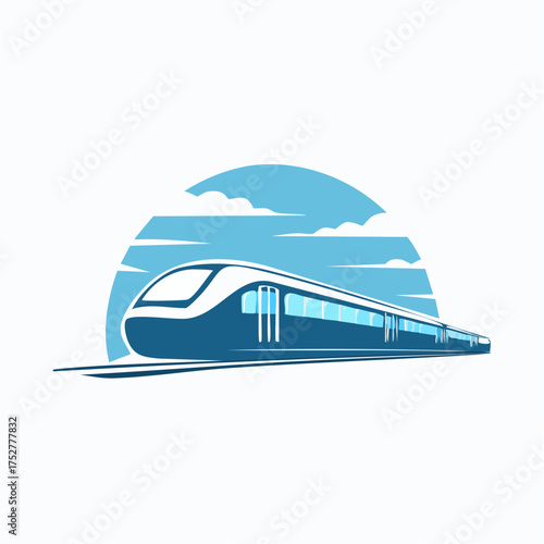 Modern Blue Train Silhouette with Sky Background.