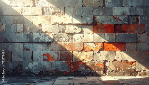 Abstract view of a wall made of lego bricks where the light hits the texture, making it look like a concrete wall, lego realism contrast.