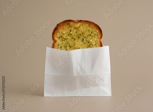 Wallpaper Mural Garlic Bread Slice Protruding from White Paper Bag for Takeout Food Torontodigital.ca
