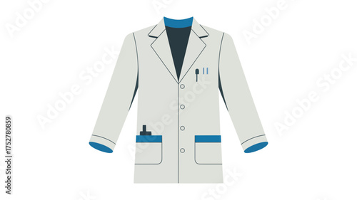 Clean white lab coat with blue trim, symbolizing science and medical professions.