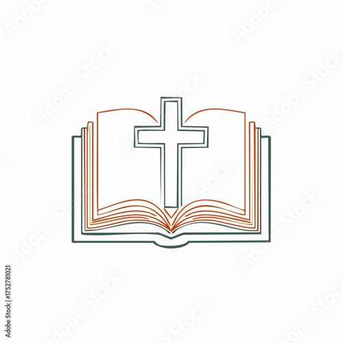 Open Book with Cross Symbol Religious Iconography.