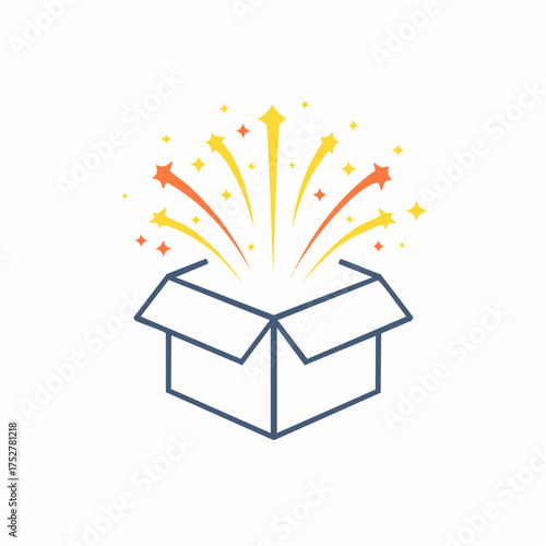 Open Box with Fireworks Bursting Outward Illustration.