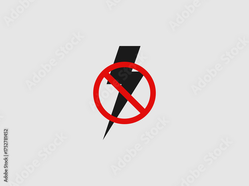 A black lightning bolt or power symbol crossed out by a thick red circle and slash