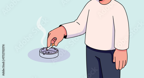 Person putting out a cigarette in an ashtray.