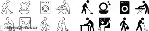 Household Icon set ,Featuring Home Equipment, Furniture, Appliances, Cleaning Tools, Kitchen Items, Daily Essentials, Cleaning service, Home appliances and Interior Symbols in Modern Vector Style,