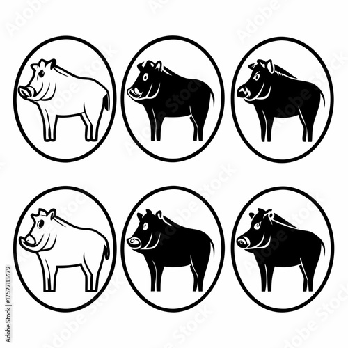 Six warthogs in oval frames, creating a visually appealing arrangement