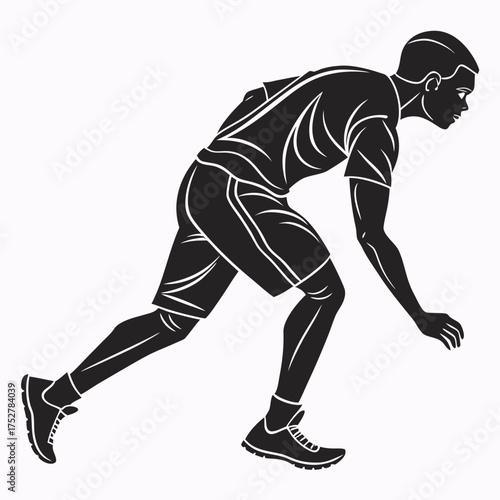 Runner in starting stance silhouette black and white design
