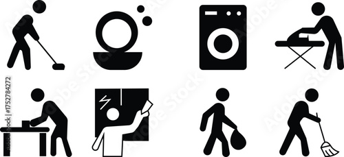 Household Icon set ,Featuring Home Equipment, Furniture, Appliances, Cleaning Tools, Kitchen Items, Daily Essentials, Cleaning service, Home appliances and Interior Symbols in Modern Vector Style,