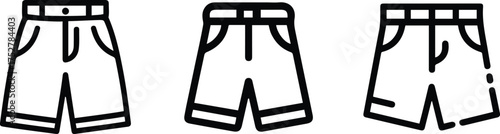 Casual Shorts Apparel Icon Set, Summer Clothing and Beachwear Outline Vector