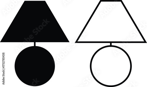 Lamp icon set in flat and outline styles. Table lamp silhouette symbols, home decoration and interior design elements, lighting fixture vectors illustration. Furniture for personal and commercial use.