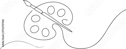 Black outline of a paint palette and brush artist painting