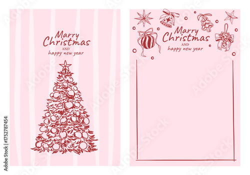 Christmas and Happy new year greeting vector card, Christmas Background, whimsical drawing Holiday Christmas element art vector illustration	
