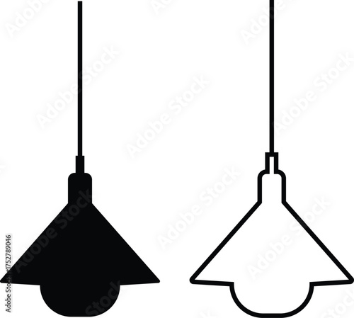 Lamp icon set in flat and outline styles. Table lamp silhouette symbols, home decoration and interior design elements, lighting fixture vectors illustration. Furniture for personal and commercial use.