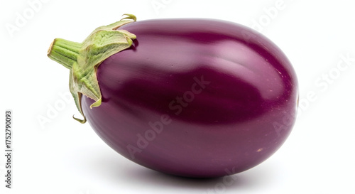 Perfect Glossy Single Round Japanese Eggplant Isolated on White Background
