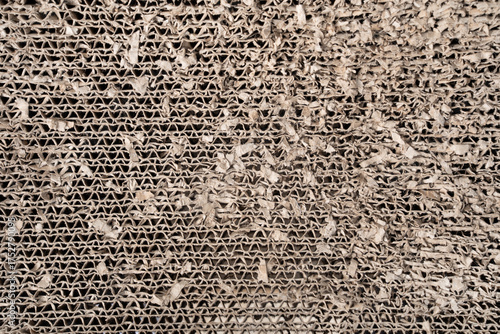 close up of  texture cat scratcher cardboard brown paper.