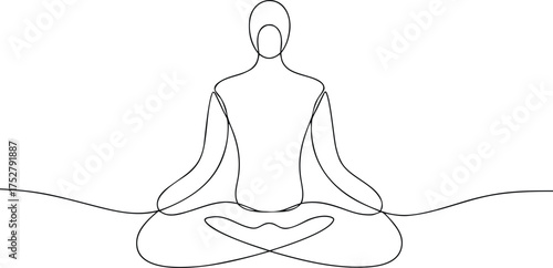 Single line drawing of person meditating in lotus pose