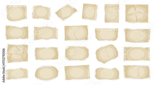 Vector art of collection of torn paper scraps and notes