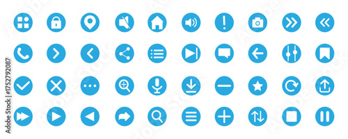 40 icon collection for UI / UX | Basic User Interface essential blue icon Set | 40 Line Outline Icons for App, Web, Print. Big collection of UI /UX icon set 