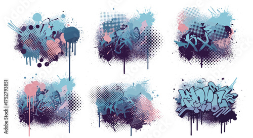 Vector art of graffiti spray paint splashes and drips, abstract urban art elements