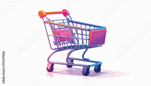 A colorful illustration of a shopping cart, commonly used for purchasing items in a store.