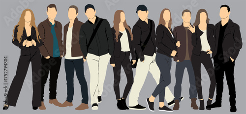 group of people in street fashion autumn attire warm winter jacket 