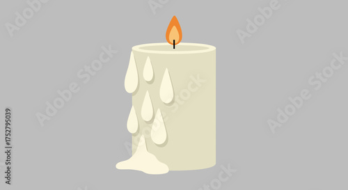 Burning Candle With Wax Drips Isolated On Background Illustration