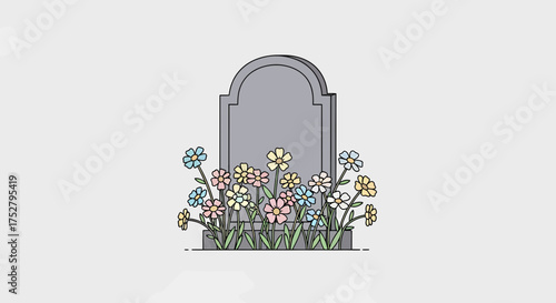 Tranquil Remembrance Tombstone Adorned With Delicate Flowers