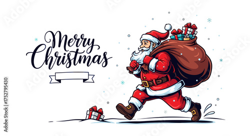 Vector art of santa claus with a sack of gifts walking