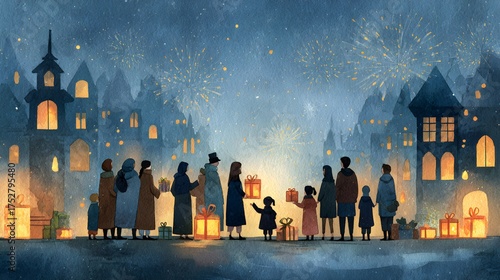 mini families exchanging gifts 