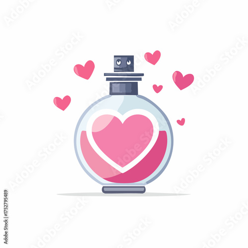 Pink HeartShaped Perfume Bottle with Floating Hearts.