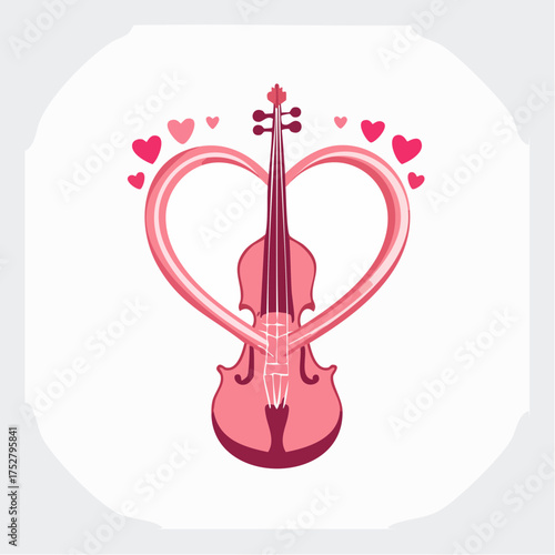 Pink Violin with Heart Shape and Decorative Hearts.
