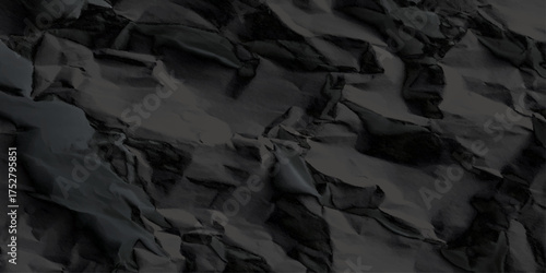 Abstract dark crumpled black paper texture background.