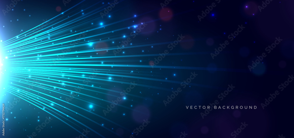 Fototapeta premium Abstract blue glowing lines curve with decor bokeh and sparkle on dark background.