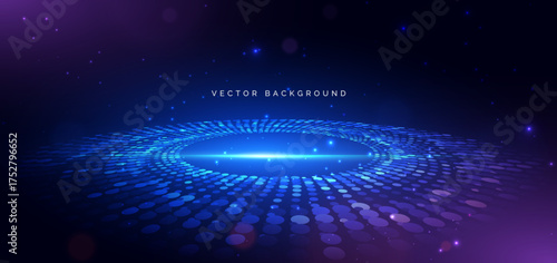 Technology futuristic digital data linking network connection dotted glowing on dark background.