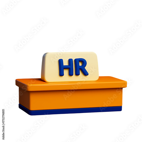 3d icon of orange hr desk isolated on transparent background for human resources management