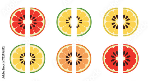 A colorful assortment of citrus fruits sliced in half for a refreshing and healthy presentation.