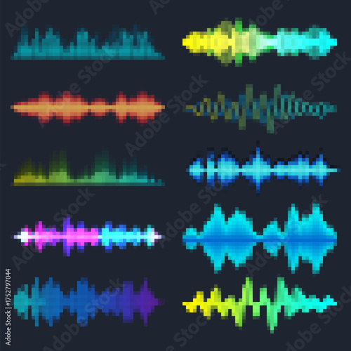 Abstract audio wave spectrum visualization with vibrant colors for music production and sound engineering showcasing dynamic waveforms and audio frequency representation