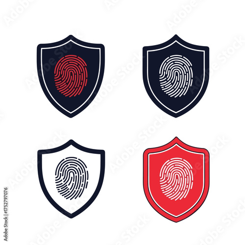 Illustrations of fingerprint icons and security shields in different colors.