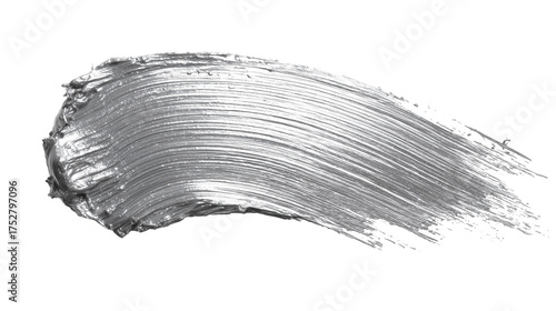Silver metallic paint brush stroke on white background in modern abstract style representing elegance, creativity, and luxury artistic expression