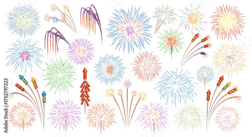 Vector art of collection of colorful fireworks