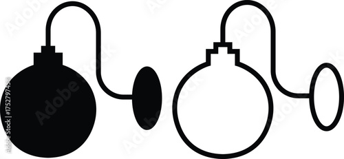 Lamp icon set in flat and outline styles. Table lamp silhouette symbols, home decoration and interior design elements, lighting fixture vectors illustration. Furniture for personal and commercial use.