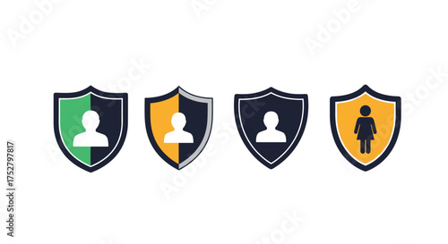 Four shields symbolizing user identity security and protection of personal data online.