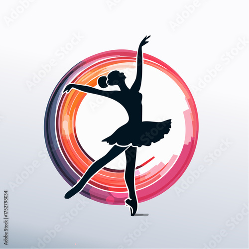 Red Silhouette Ballerina Dancing Gracefully in a Circle.