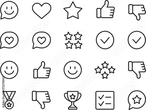 Vector Art Set of thin line icons for rating and feedback