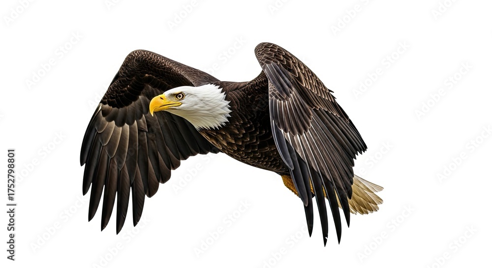 Fototapeta premium Majestic Bald Eagle Soaring Through the Sky Wings Spread Wide