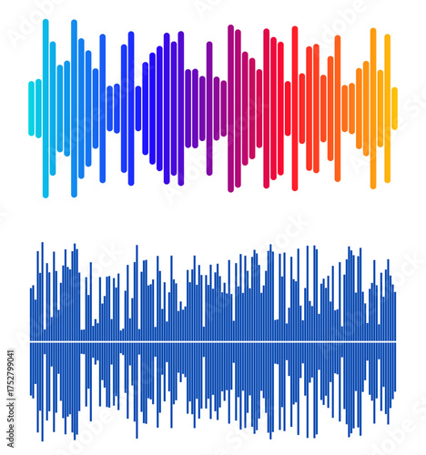 Sound Wave Visualizations in Vibrant Colors Audio Frequency Spectrum Representations Abstract Data Illustration
