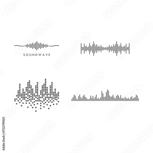 Soundwave Visualization Collection with Different Styles and Representation for Audio Analysis and Digital Signal Processing on White Background