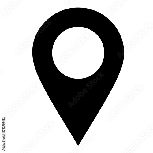 Minimalist vector glyph of abstract location pin icon – modern geometric map marker symbol in black silhouette design
