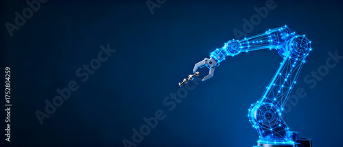    Blue Glowing Robotic Arm Close-up   